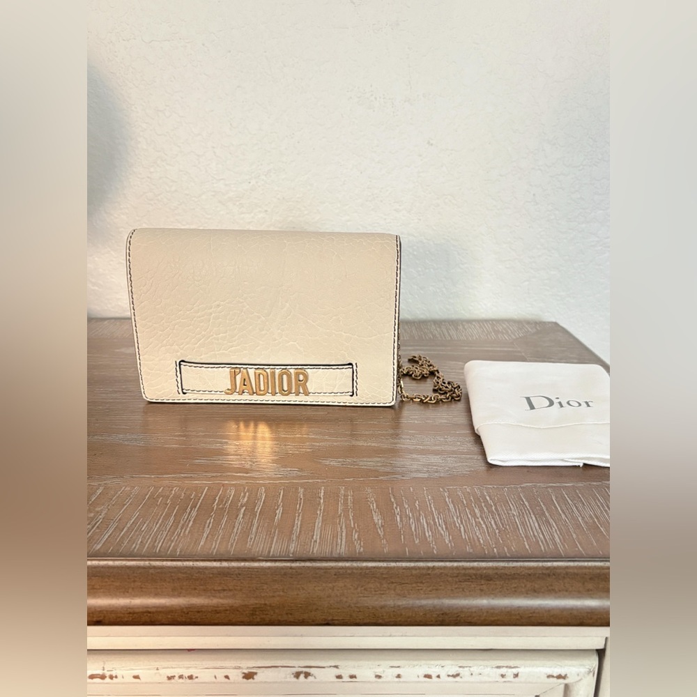Christian Dior J’Adior Grained Leather Chain Wallet Bag Color White